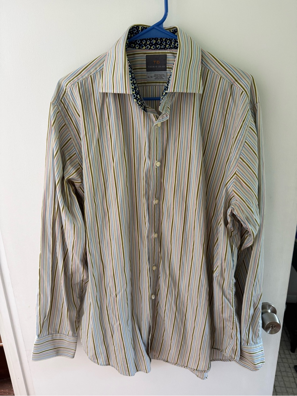 Thomas Dean Men's Multicolor Stripe Dress Shirt Size XL